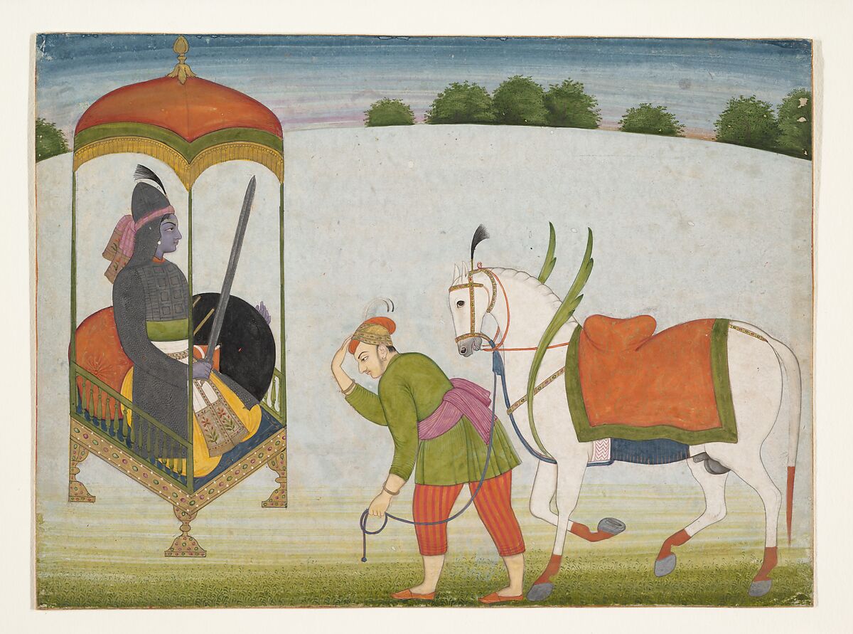 Kalki Avatar, the Future Incarnation of  Vishnu:  Page from a Dispersed Manuscript, Ink and opaque watercolor on paper, India (Punjab Hills, Guler) 