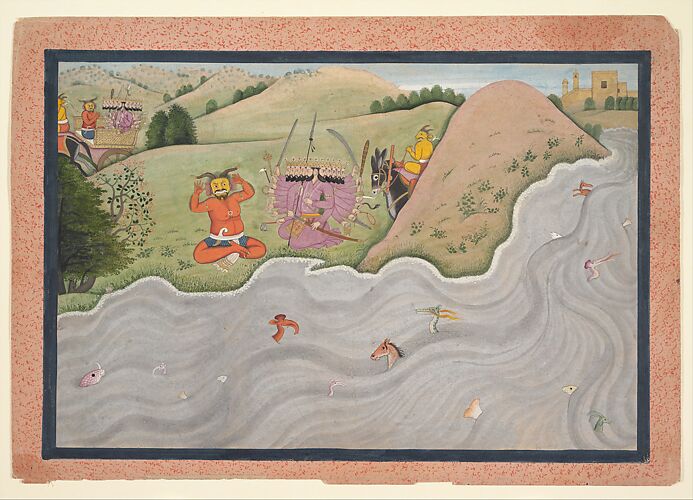 The Demon Marichi Tries to Dissuade Ravana; Illustrated folio from a dispersed Ramayana series