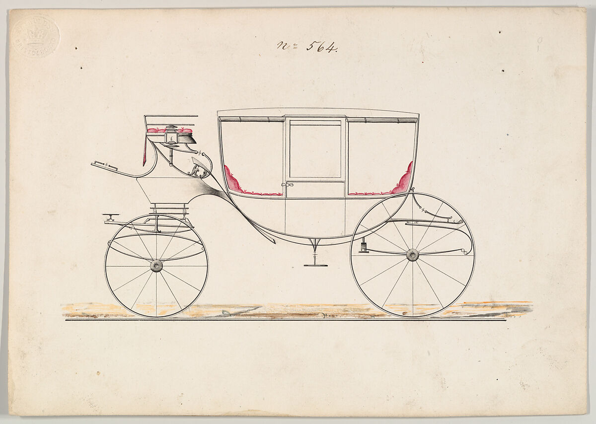 Curtain Coach #564, Brewster &amp; Co. (American, New York), Watercolor and gouache and pen and black  ink with wash 