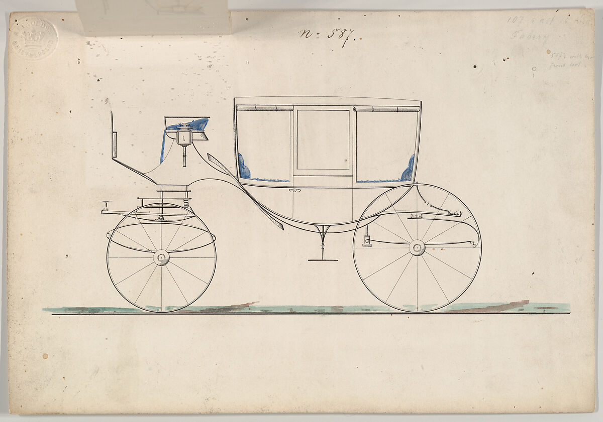 Curtain Coach #587, Brewster &amp; Co. (American, New York), Watercolor, pen and black ink, and graphite 