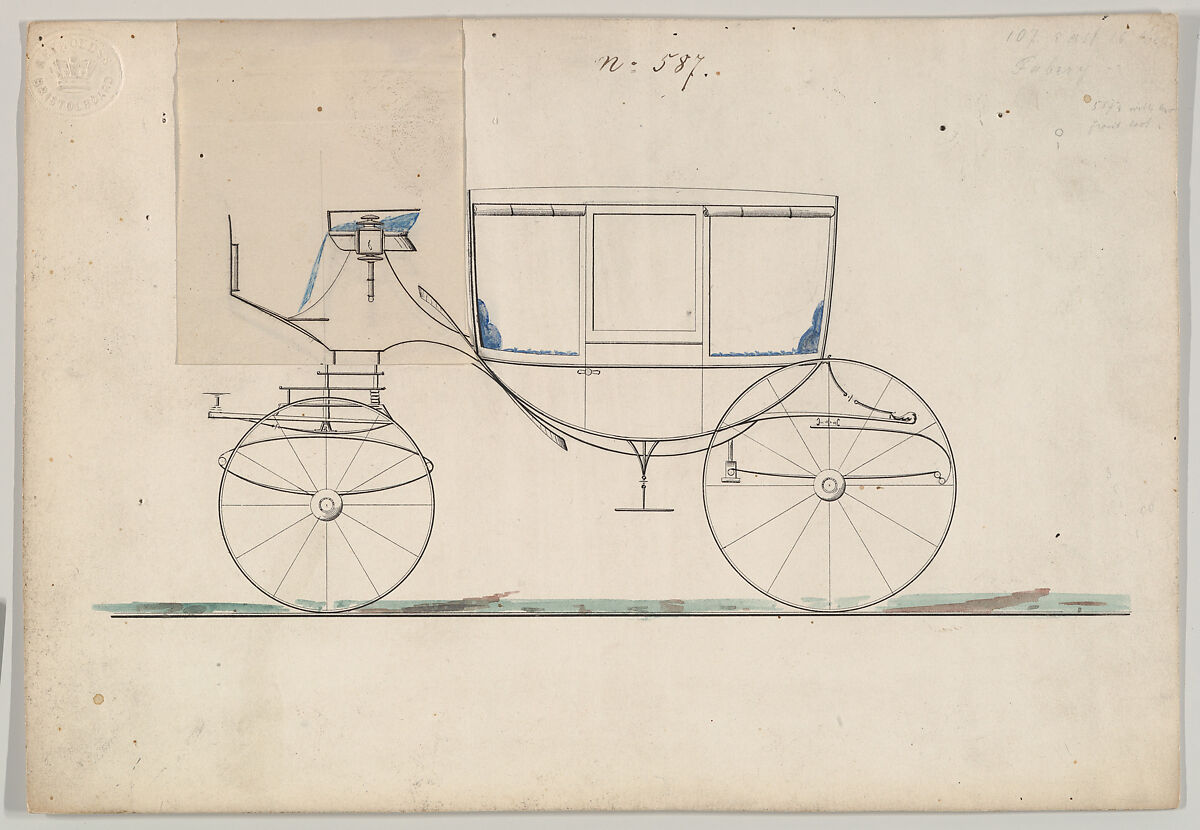 Curtain Coach #587, Brewster &amp; Co. (American, New York), Watercolor, pen and black ink, and graphite