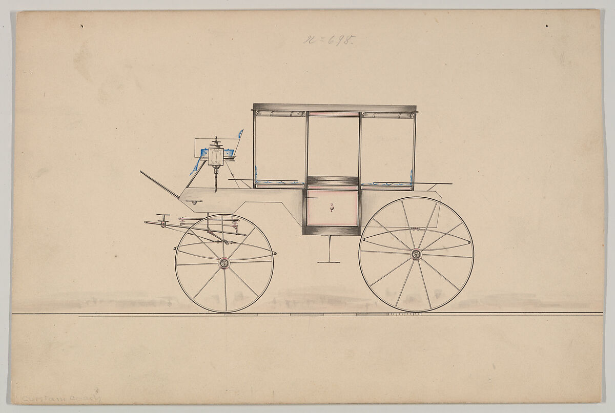 Curtain Coach #698, Brewster &amp; Co. (American, New York), Watercolor and pen and black ink 