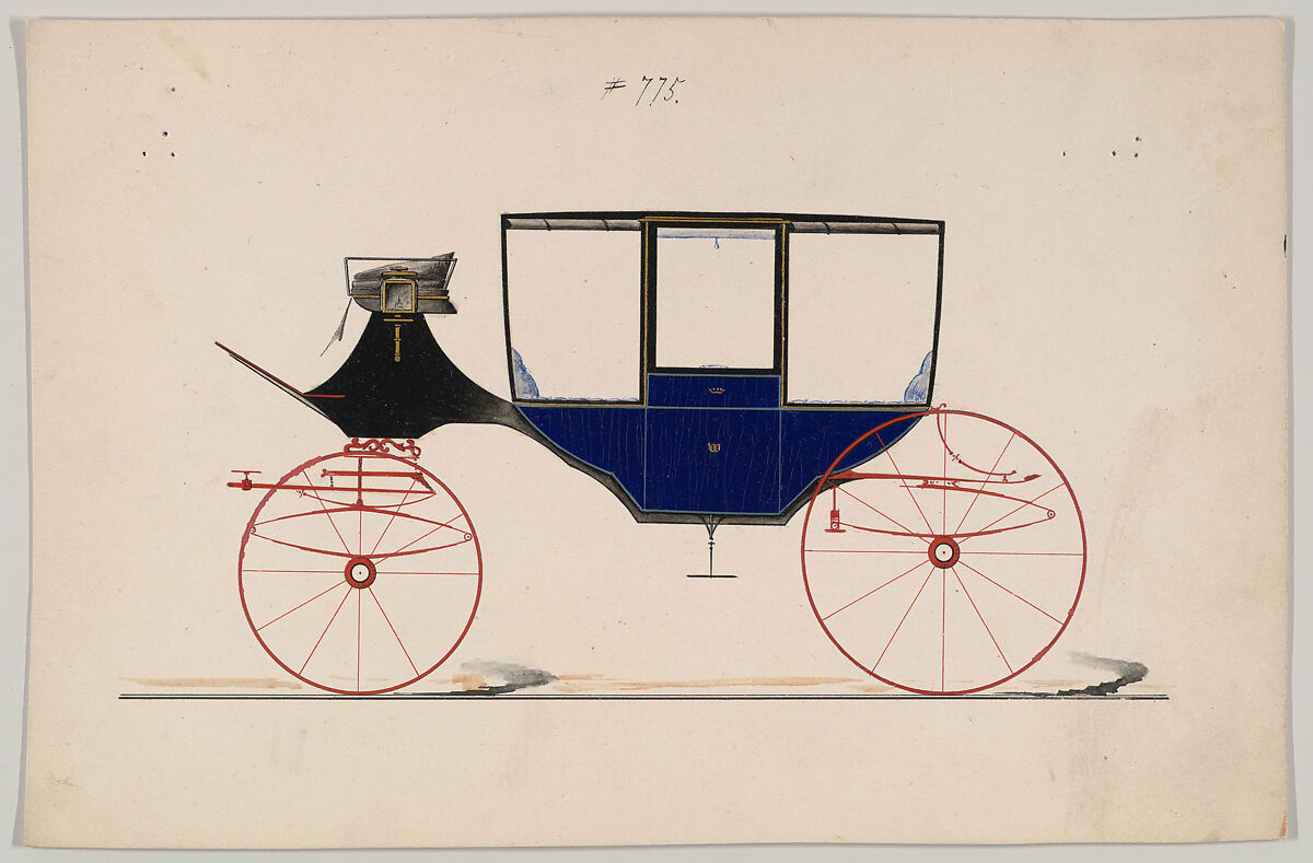 Curtain Coach #775, Brewster &amp; Co. (American, New York), Watercolor and gouache pen and black ink and gum arabic and metallic ink 