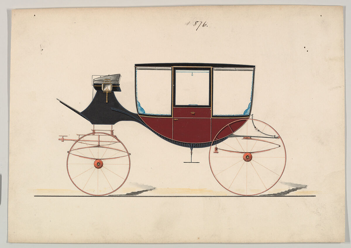 Curtain Coach #876, Brewster &amp; Co. (American, New York), pen and black ink, gouache, metallic ink and gum Arabic 