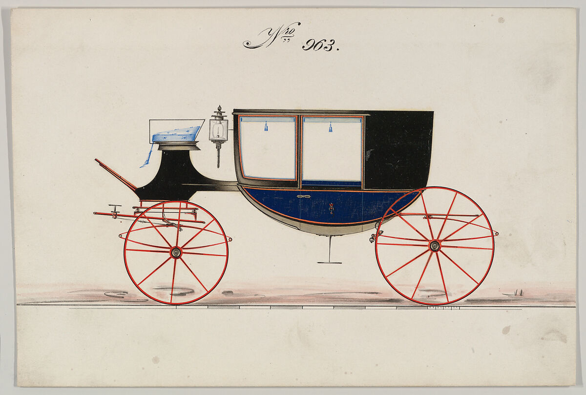 Coach #963, Brewster &amp; Co. (American, New York), Pen and black ink, watercolor and gouache, gum arabic, and metallic ink 