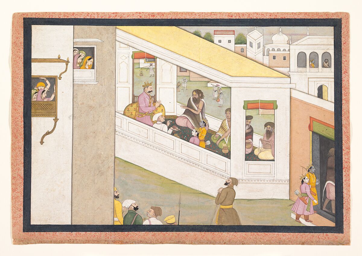 Rama and Lakshmana as Boys Assist the Sage Vishvamitra: Folio from a dispersed Ramayana series, Workshop active in the First generation after Nainsukh (active ca. 1735–78), Ink and opaque watercolor on paper, India, Punjab Hills, kingdom of Kangra 