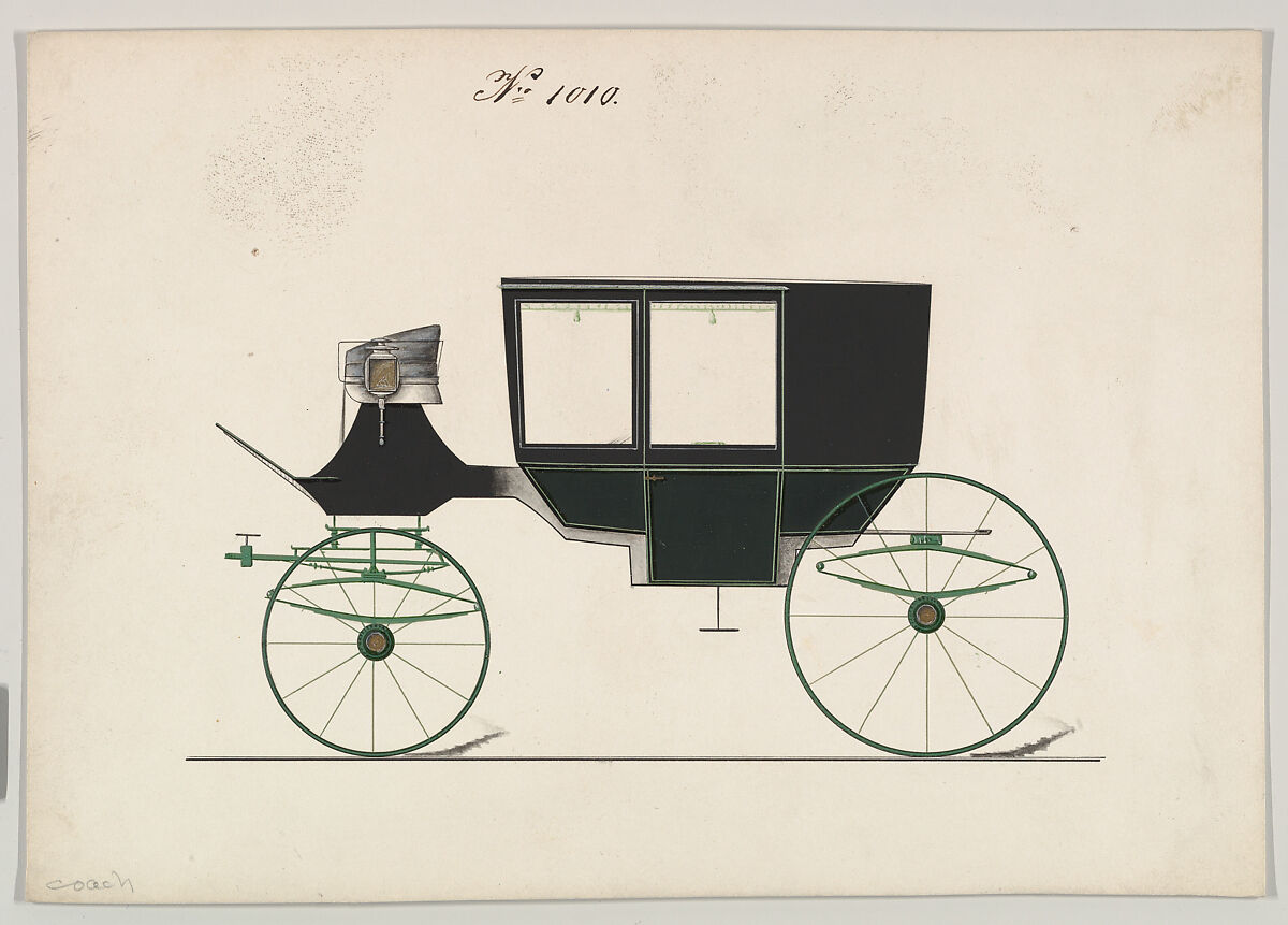 Coach #1010, Brewster &amp; Co. (American, New York), Pen and black ink, watercolor and gouache, metallic ink, and gum arabic 