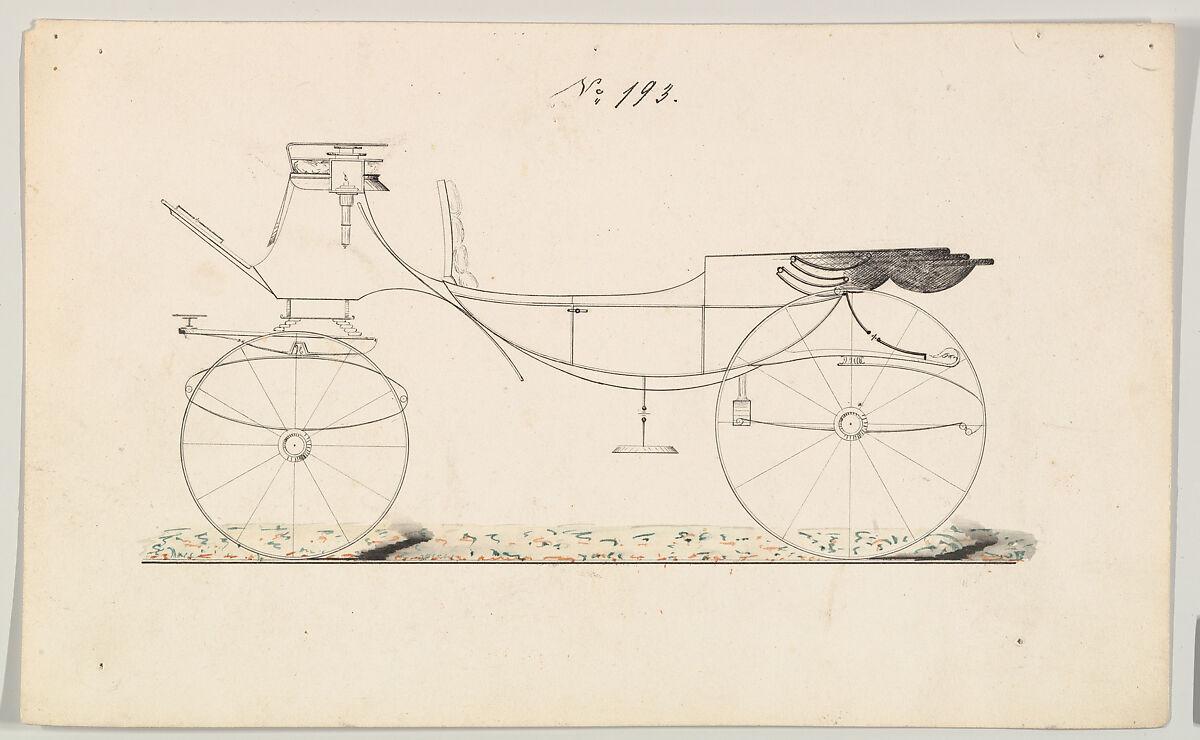 Design for Vis-à-vis/ Brougham, no. 193, Brewster &amp; Co. (American, New York), Pen and black ink, watercolor and gouache 