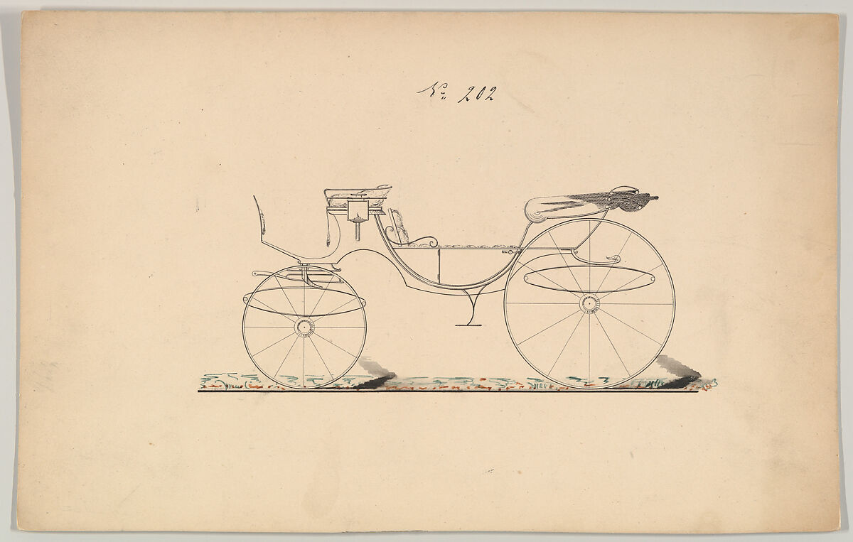 Design for Vis-à-vis, no. 202, Brewster &amp; Co. (American, New York), Pen and black ink, watercolor and gouache 