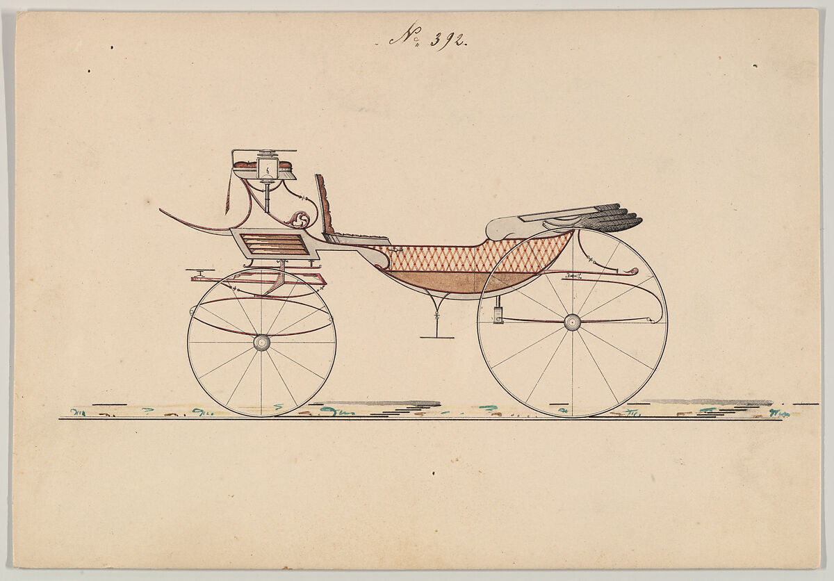 Design for Vis-à-vis/ Barouche, no. 392, Brewster &amp; Co. (American, New York), Watercolor and ink 