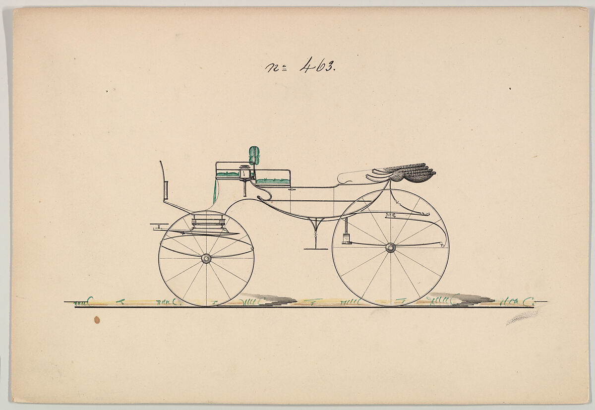 Design for Vis-à-vis/ Barouche, no. 463, Brewster &amp; Co. (American, New York), Pen and black ink, watercolor and gouache 