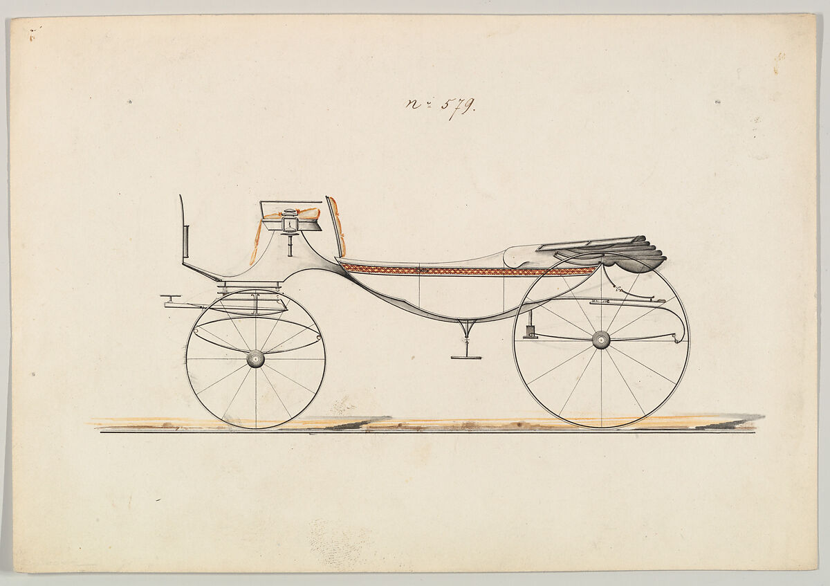 Design for Vis-à-vis/ Caleche, no. 579, Brewster &amp; Co. (American, New York), Pen and black ink, watercolor ang gouache 
