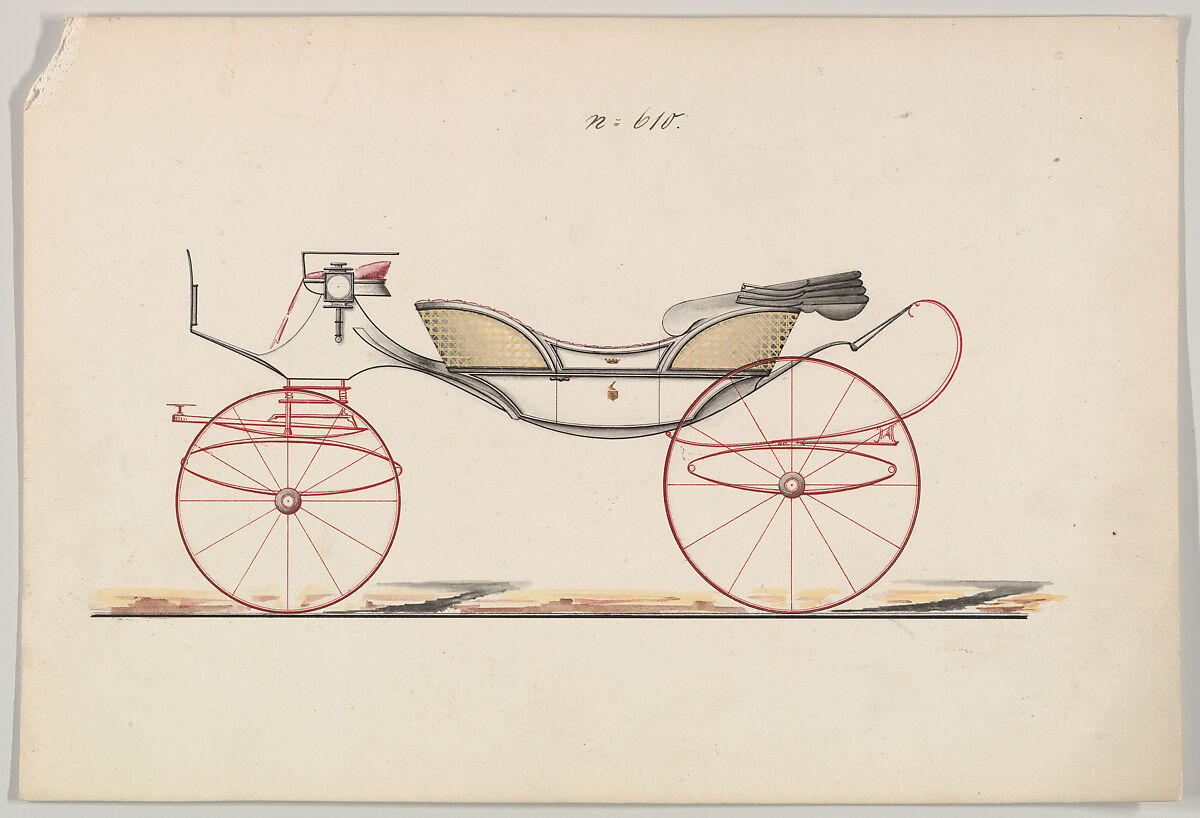 Design for Vis-à-vis, no. 610, Brewster &amp; Co. (American, New York), Pen and black ink, watercolor and gouache 