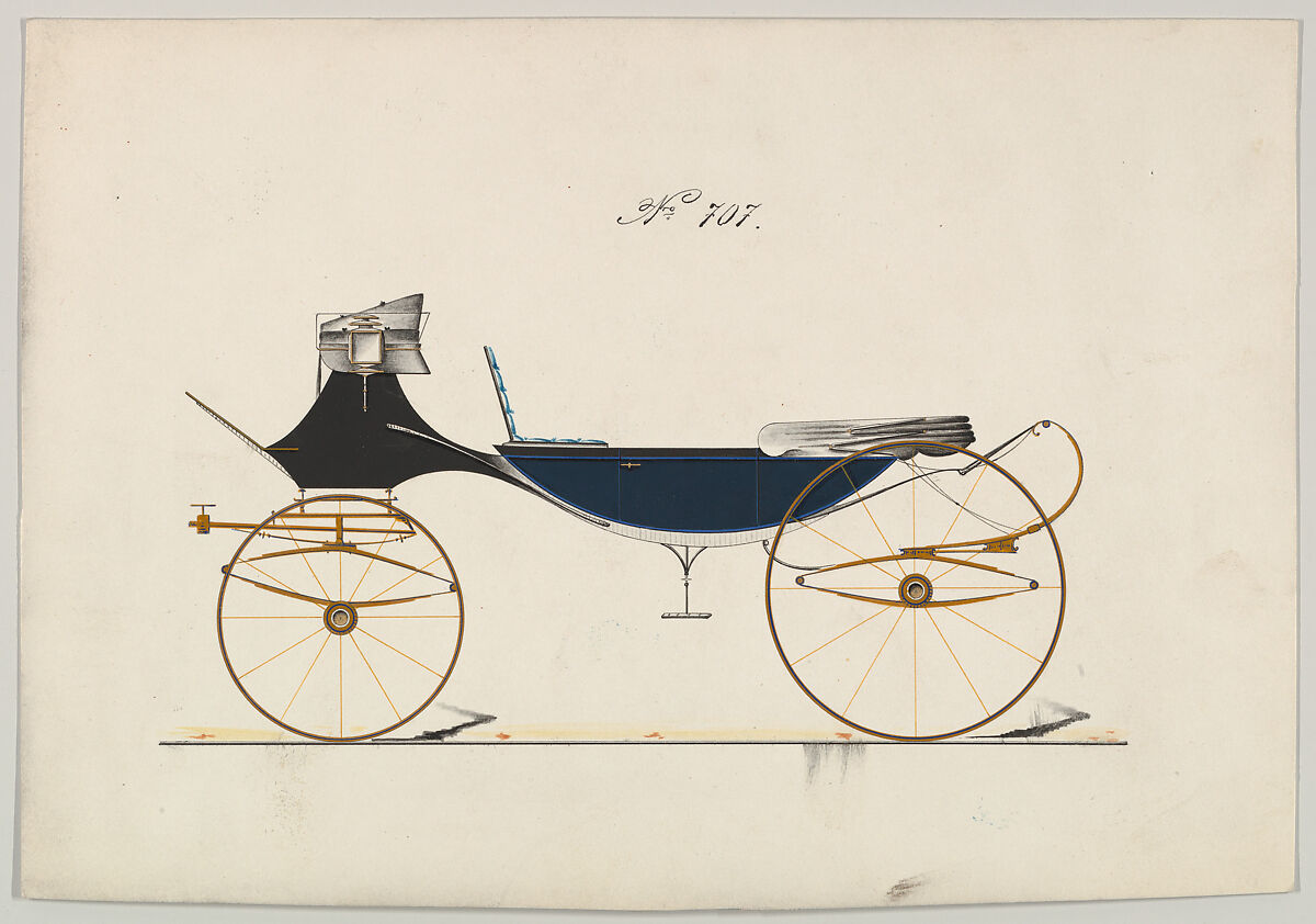 Design for Vis-à-vis/ Caleche, no. 707, Brewster &amp; Co. (American, New York), Pen and black ink, watercolor and gouache with gum arabic 