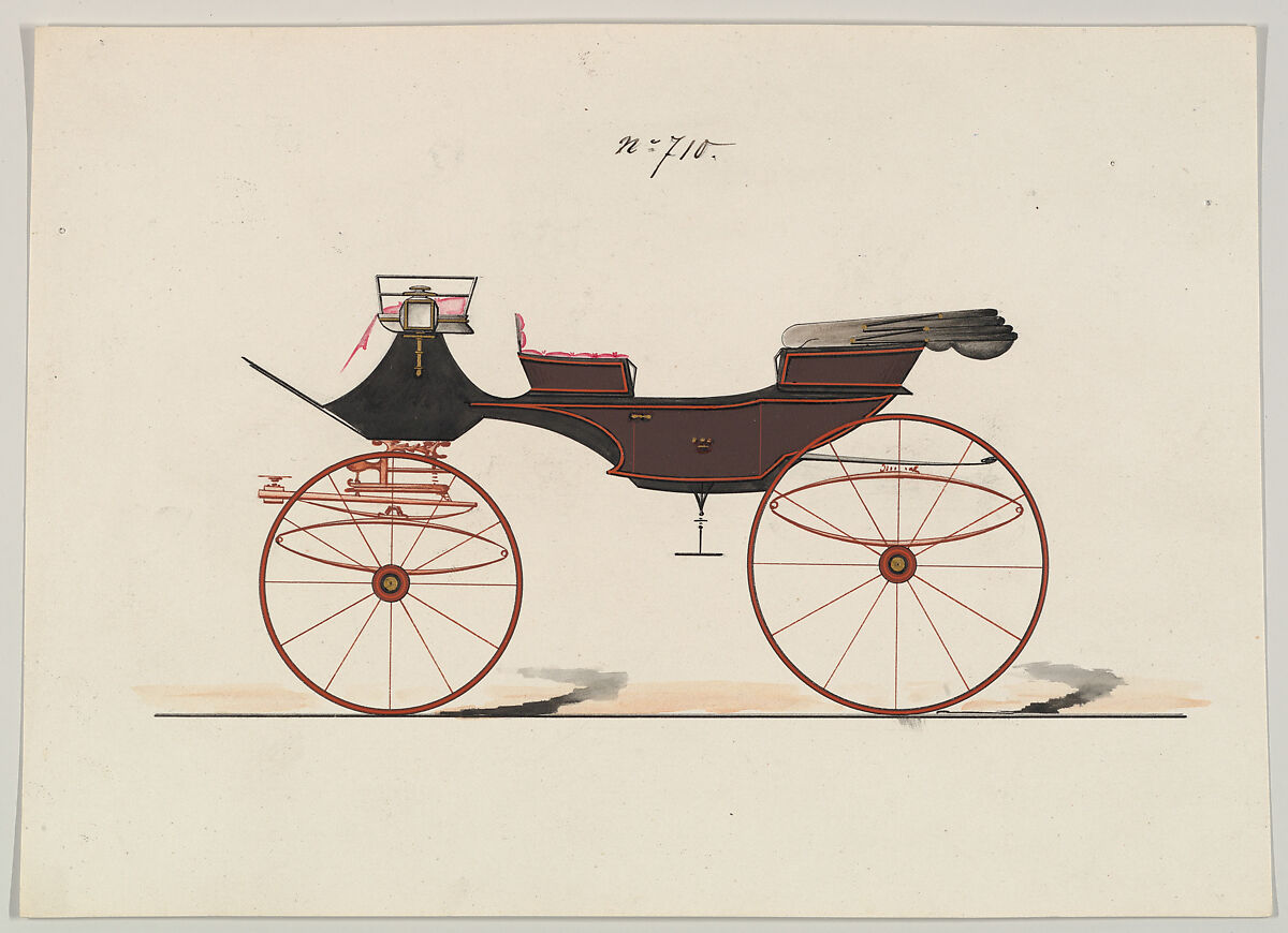 Design for Vis-à-vis, no. 710, Brewster &amp; Co. (American, New York), Pen and black ink, watercolor and gouache 
