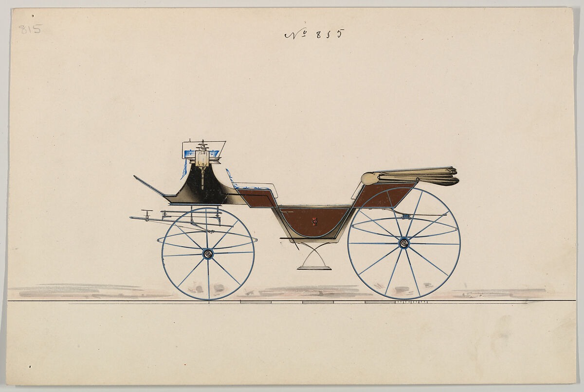 Design for Vis-à-vis, no. 815, Brewster &amp; Co. (American, New York), Pen and black ink, watercolor and gouache with gum arabic 
