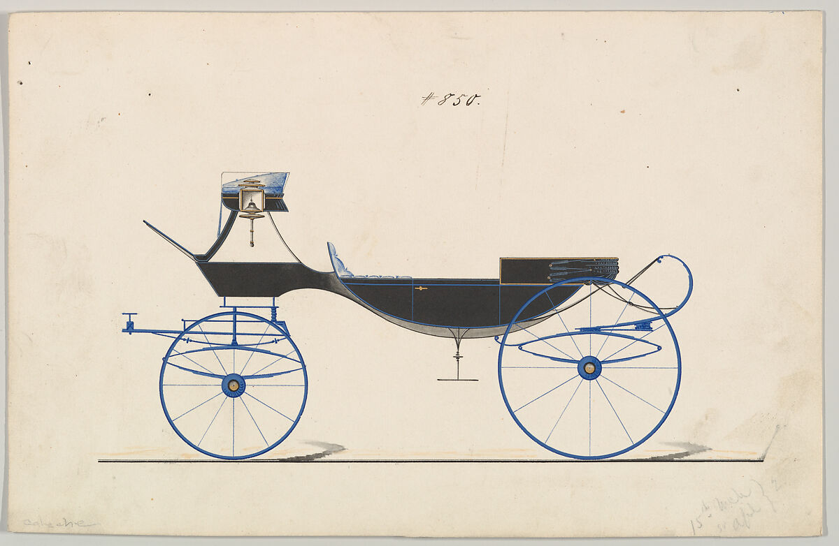 Design for Vis-à-vis/ Caleche, no. 850, Brewster &amp; Co. (American, New York), Graphite, pen and black ink, watercolor and gouache 