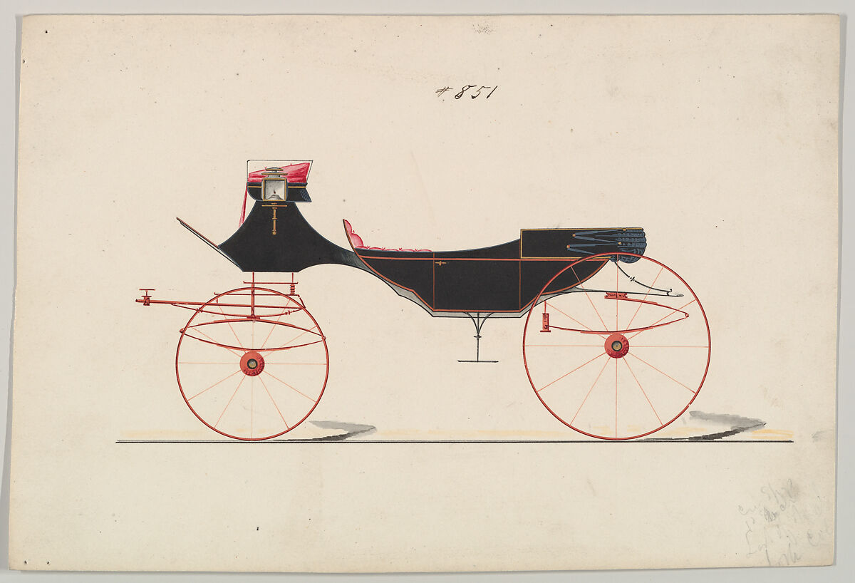 Design for Vis-à-vis/ Caleche, no. 851, Brewster &amp; Co. (American, New York), Graphite, pen and black ink, watercolor and gouache with metallic paint or ink 