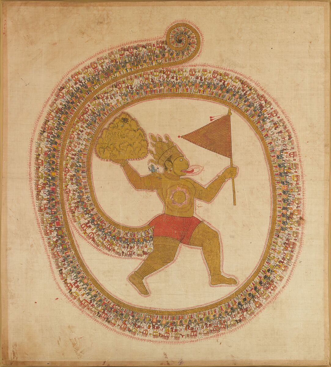 Hanuman Bearing the Mountaintop with Medicinal Herbs