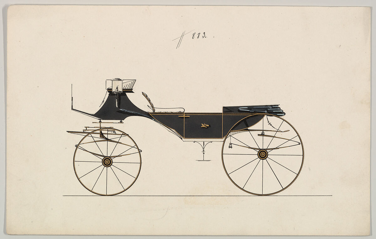 Design for Vis-à-vis, no. 883, Brewster &amp; Co. (American, New York), Graphite, pen and black ink, watercolor and gouache with gum arabic 