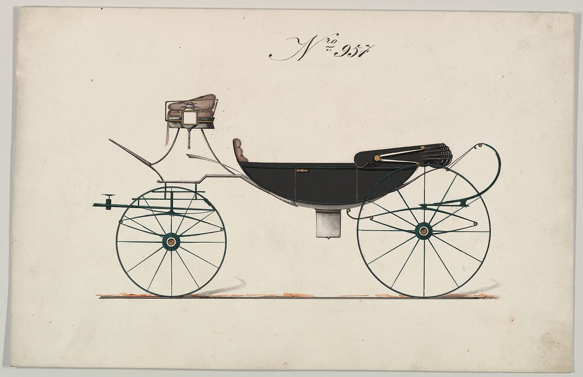 Design for Vis-à-vis/ Caleche, no. 957, Brewster &amp; Co. (American, New York), Pen and black ink, watercolor and gouache 