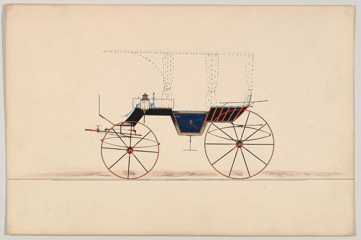 Design for Vis-à-vis (unnumbered), Brewster &amp; Co. (American, New York), Pen and black ink, watercolor and gouache with gum arabic 