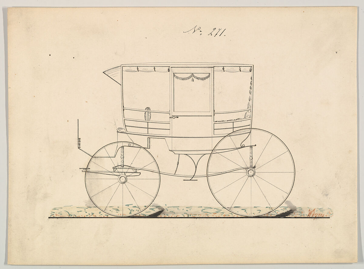 Design for Rockaway, no. 271, Brewster &amp; Co. (American, New York), Pen and black ink, watercolor and gouache 