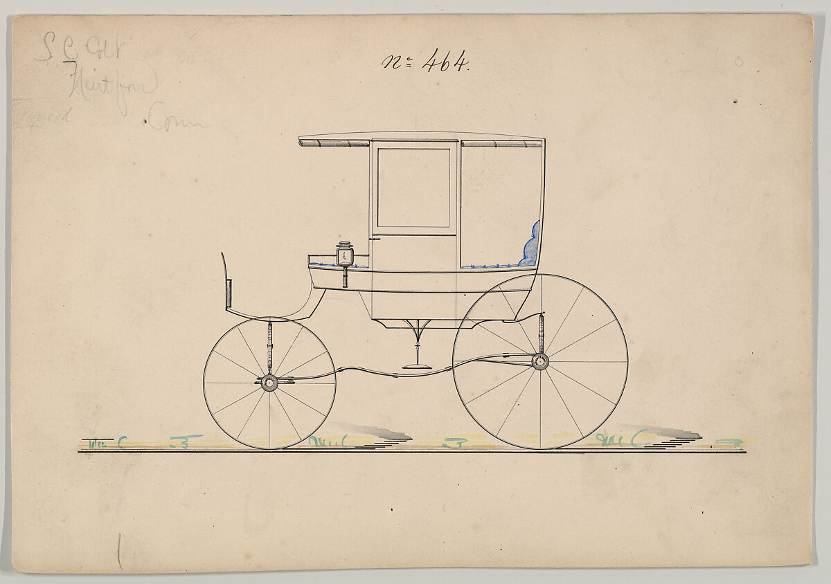 Design for Rockaway, no. 464, Brewster &amp; Co. (American, New York), Pen and black ink, watercolor and gouache 