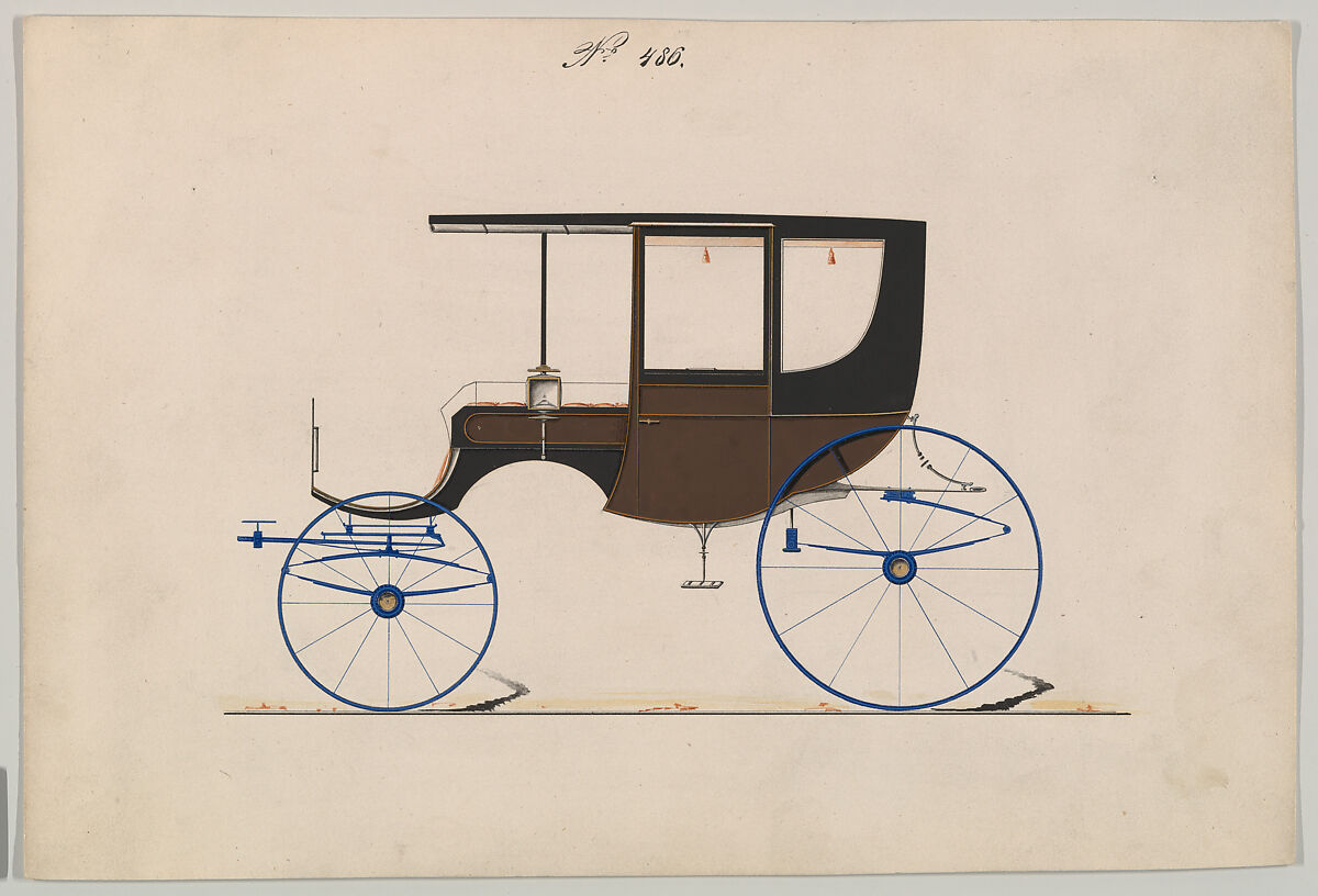 Design for Rockaway, no. 486, Brewster &amp; Co. (American, New York), Pen and black ink, watercolor and gouache with gum arabic and metallic ink 