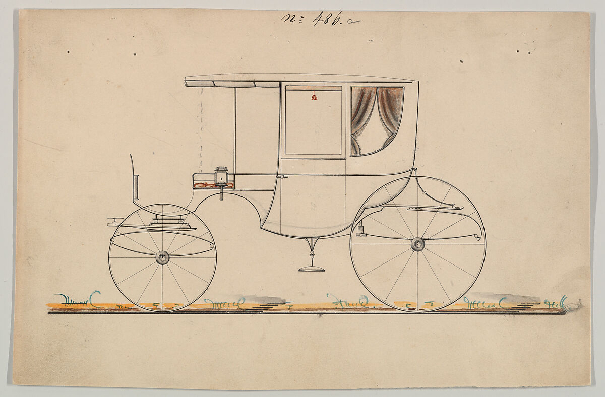 Design for Rockaway, no. 486a, Brewster &amp; Co. (American, New York), Pen and black ink, watercolor and gouache 