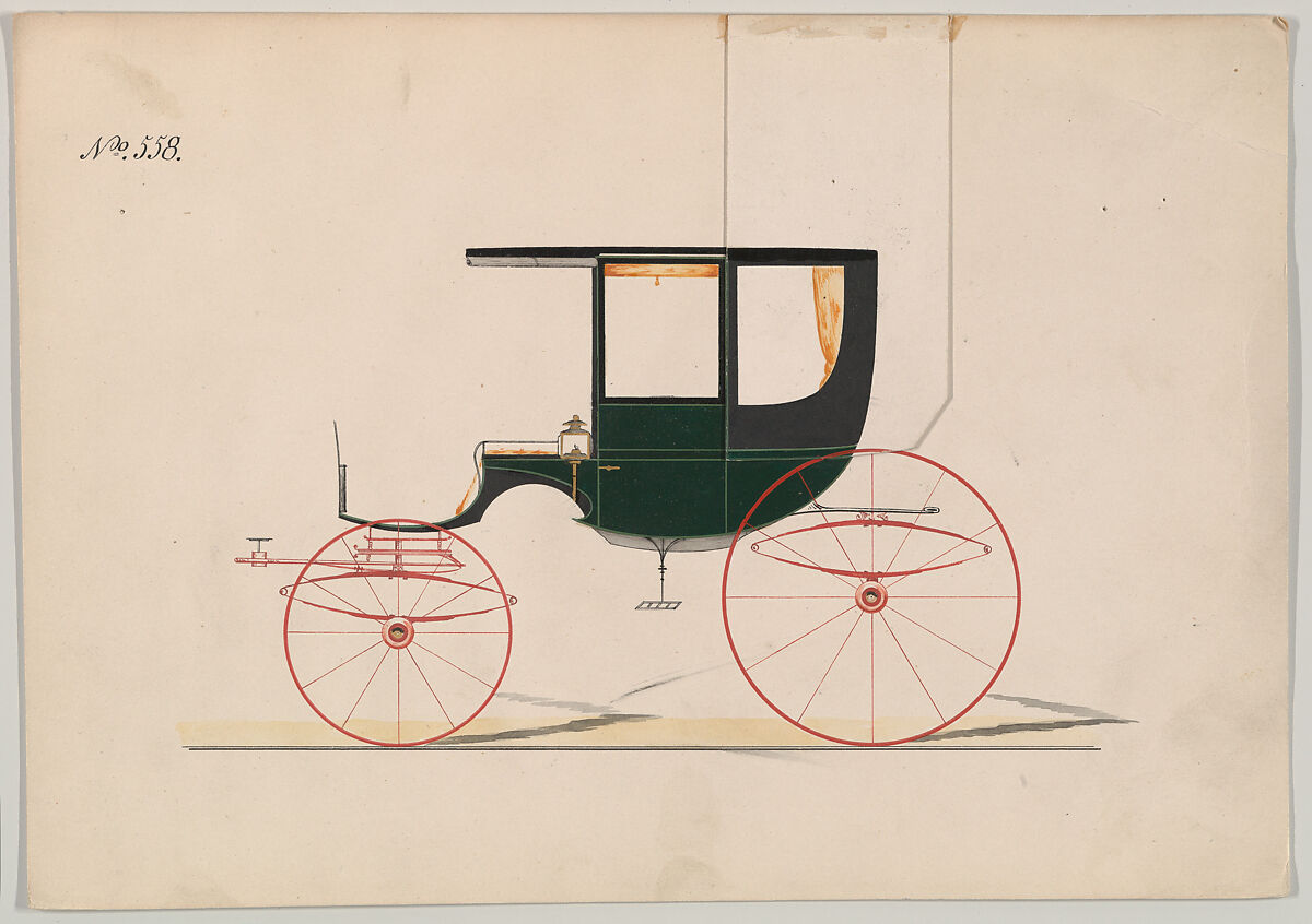Design for Rockaway, no. 558, Brewster &amp; Co. (American, New York), Pen and black ink, watercolor and gouache with gum arabic and metallic ink 
