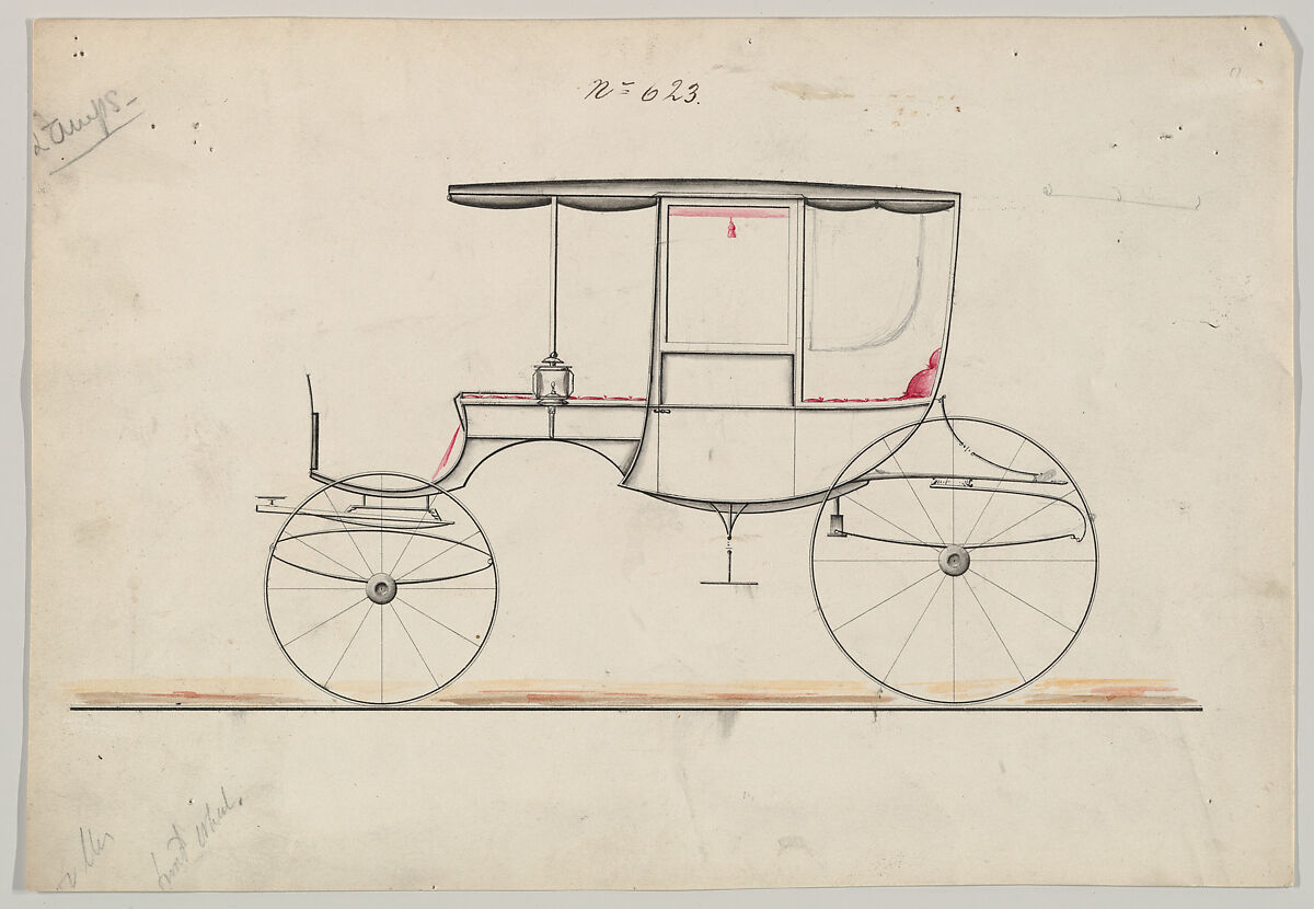 Design for Rockaway, no. 623, Brewster &amp; Co. (American, New York), Pen and black ink, watercolor and gouache with graphite 