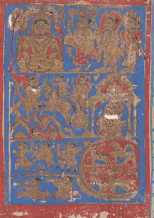 Leaf from a Kalpa Sutra (Jain Book of Rituals), Bhadrabahu (Indian, died ca. 356 BCE), Ink, opaque watercolor, and gold on paper, India (Gujarat)
