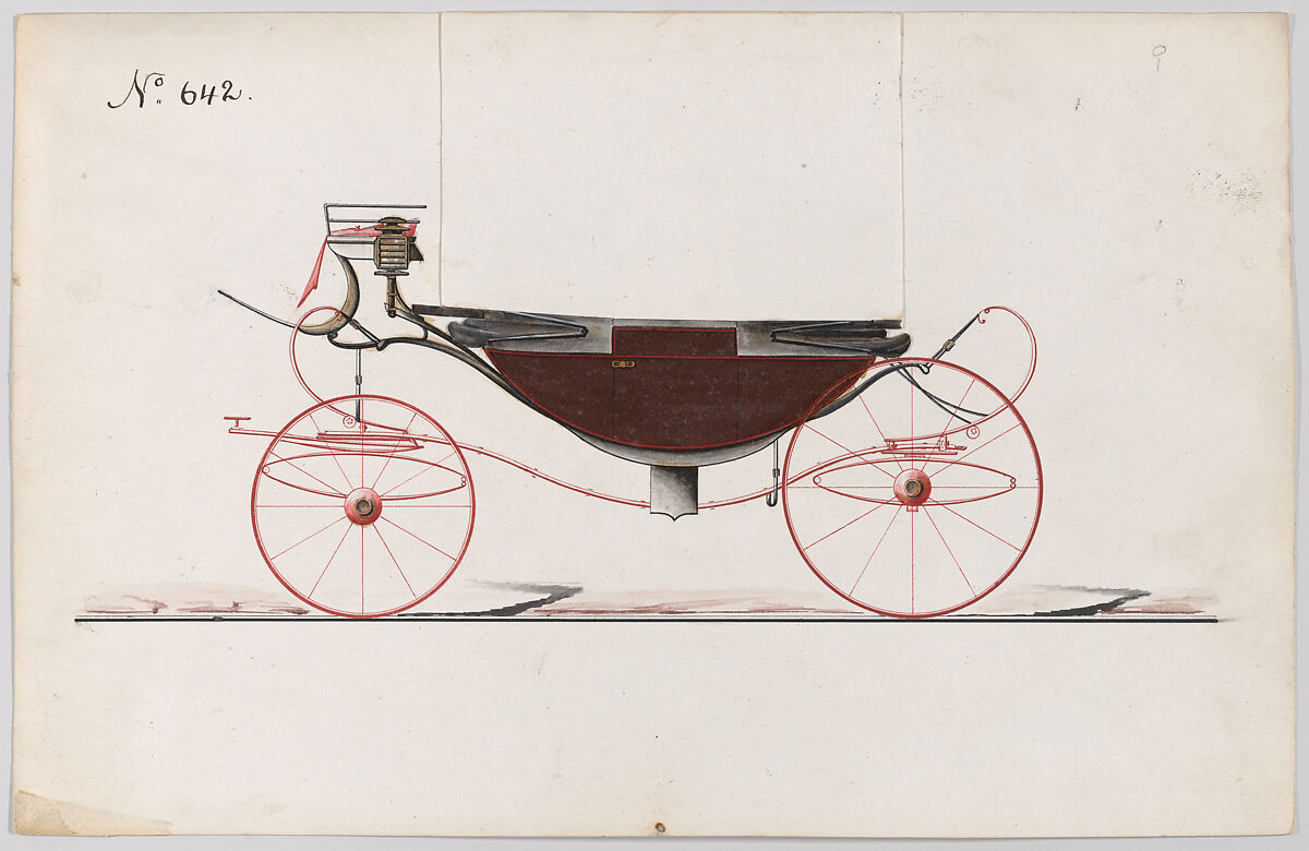 Design for Landau, no. 642, Brewster &amp; Co. (American, New York), Pen and black ink, watercolor and gouache with gum arabic 