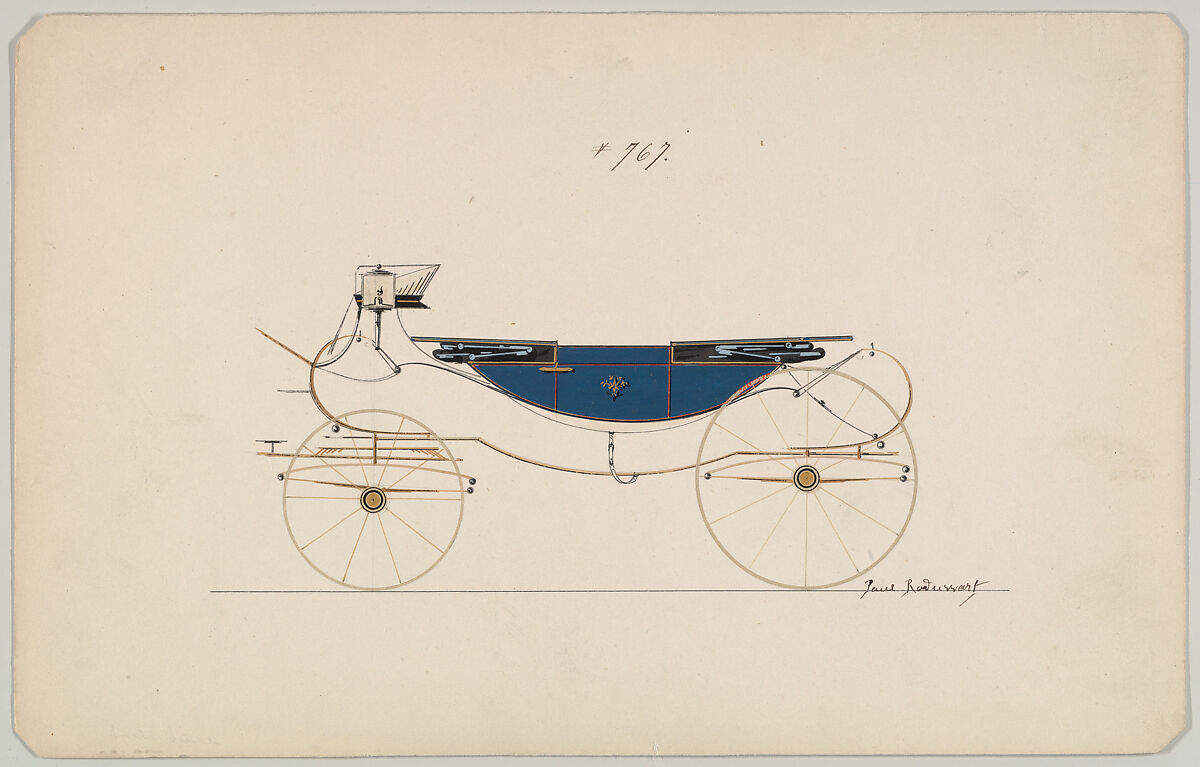 Design for Landau, no. 767, Brewster &amp; Co. (American, New York), Pen and black ink, watercolor and gouache 