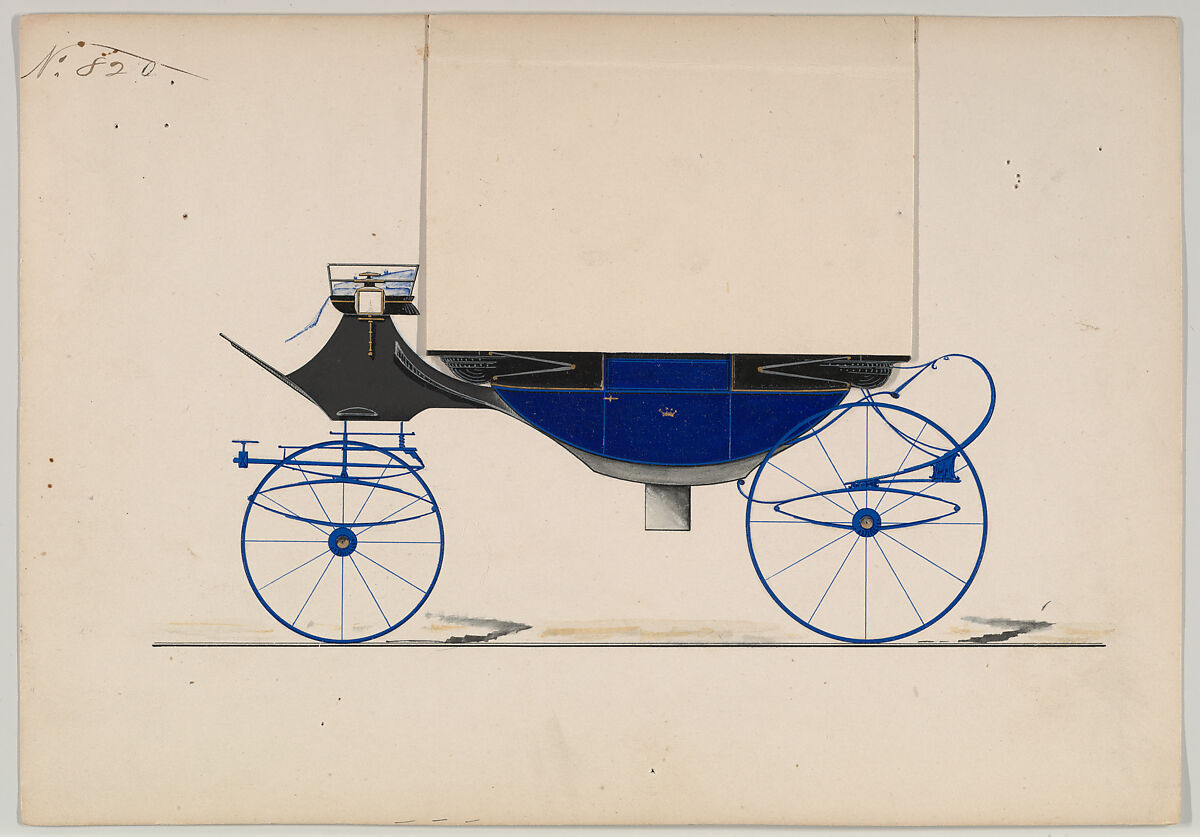 Design for Landau, no. 820, Brewster &amp; Co. (American, New York), Pen and black ink, watercolor and gouache with gum arabic and metallic ink 