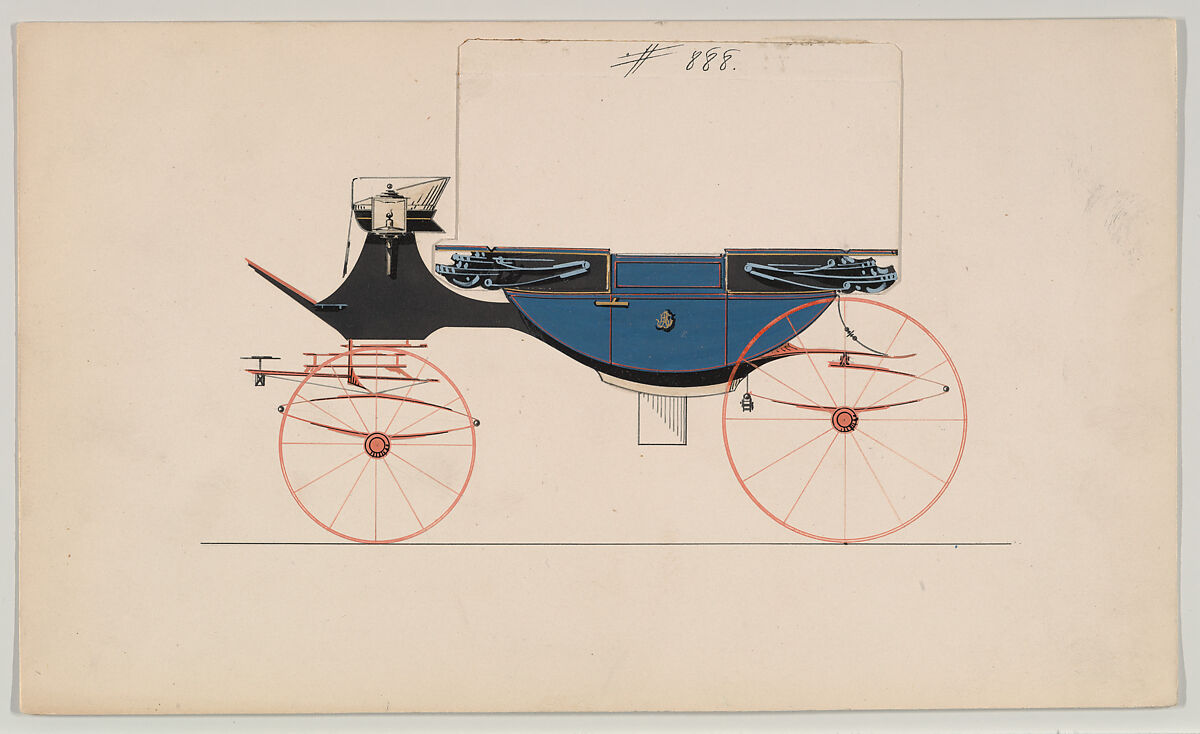 Design for Landau, no. 888, Brewster &amp; Co. (American, New York), Pen and black ink, watercolor and gouache with gum arabic and metallic ink 