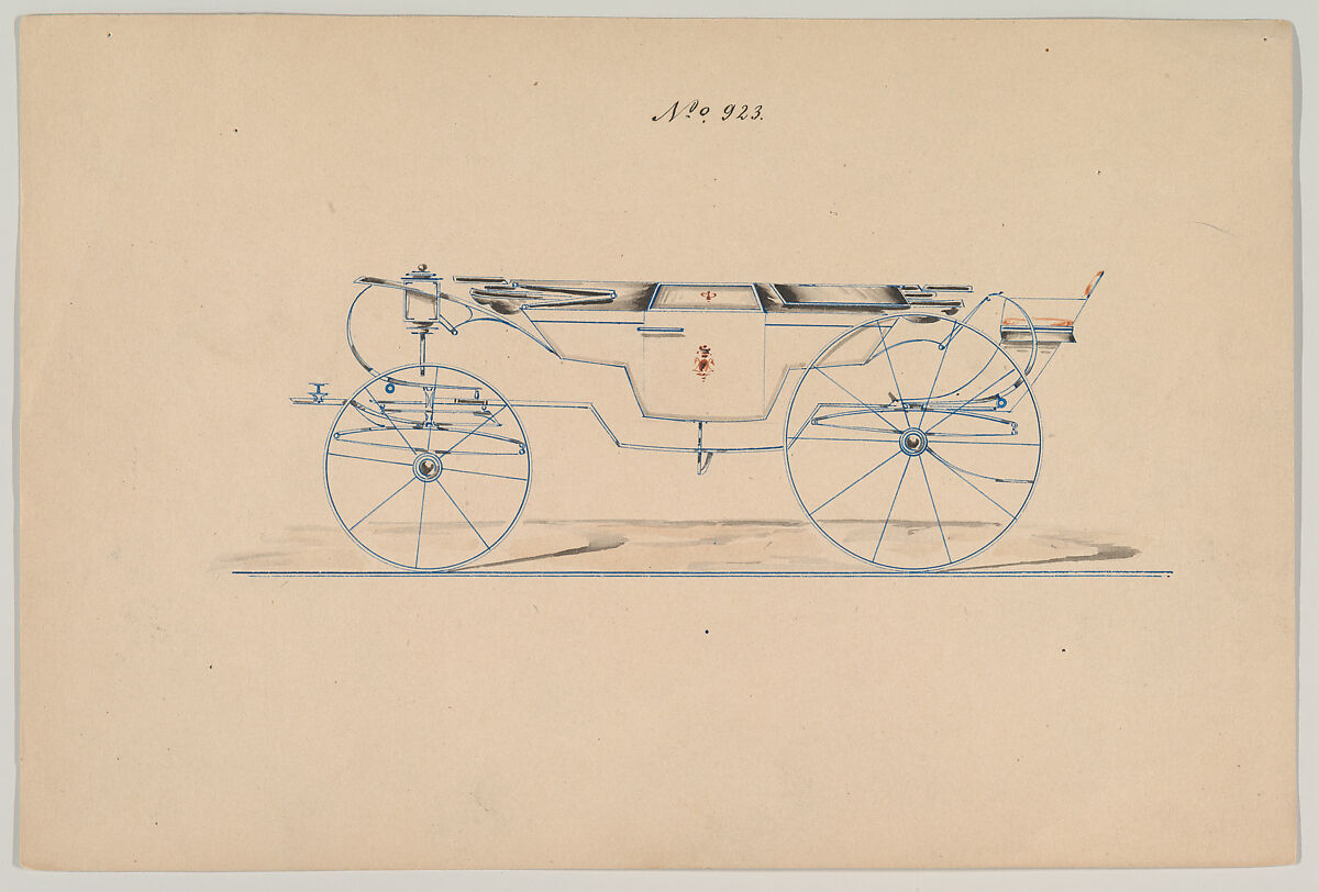 Design for Landau, no. 923, Brewster &amp; Co. (American, New York), Pen and black ink, watercolor and gouache 