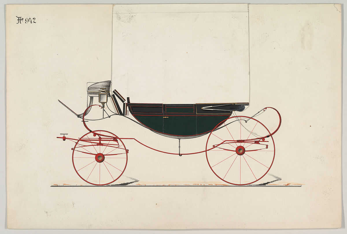 Design for Landau, no. 942, Brewster &amp; Co. (American, New York), Pen and black ink, watercolor and gouache with gum arabic 