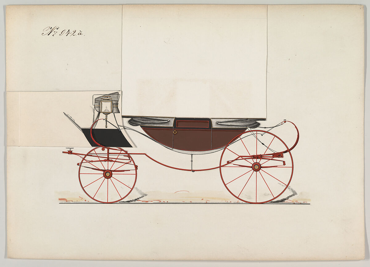 Design for Landau, no. 942a, Brewster &amp; Co. (American, New York), Pen and black ink, watercolor and gouache with gum arabic and metallic ink 