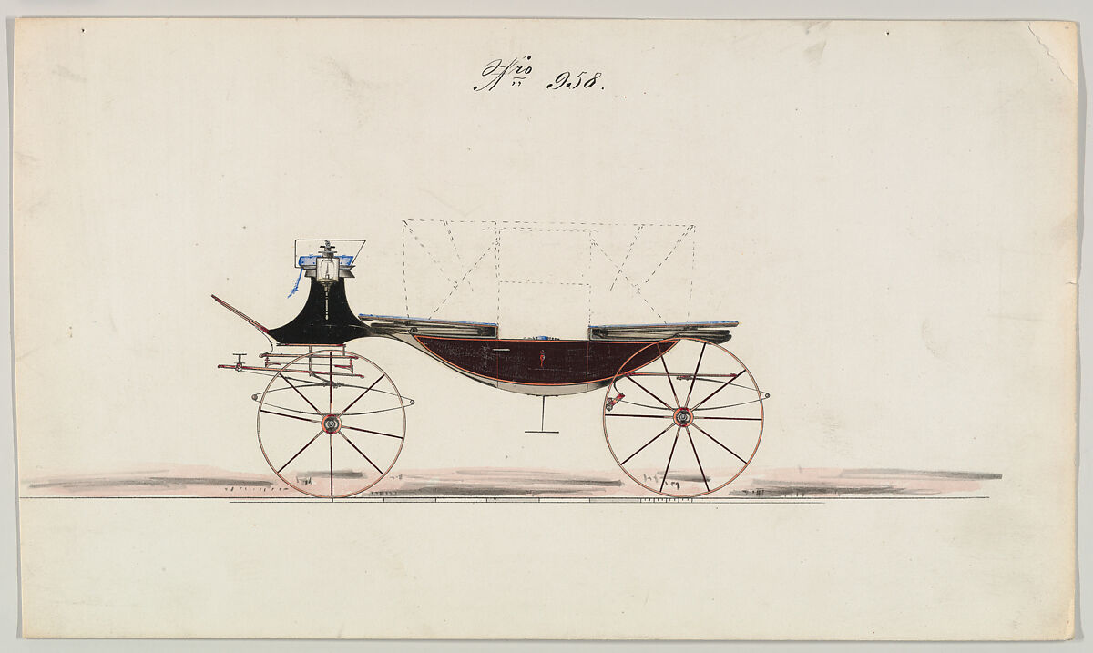 Design for Landau, no. 958, Brewster &amp; Co. (American, New York), Pen and black ink with metallic ink 
