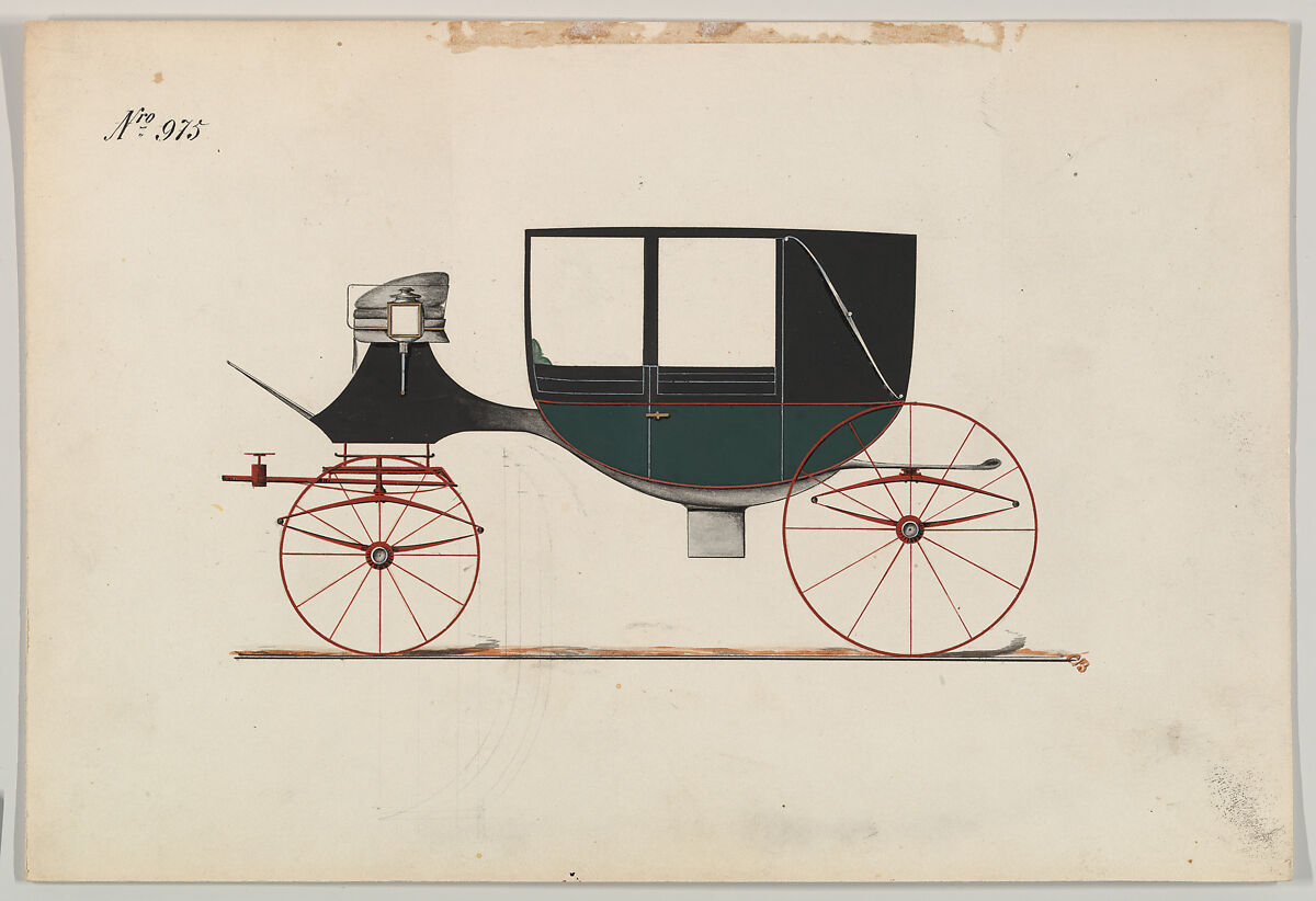 Design for Landau, no. 975, Brewster &amp; Co. (American, New York), Pen and black ink, watercolor and gouache with gum arabic and metallic ink 