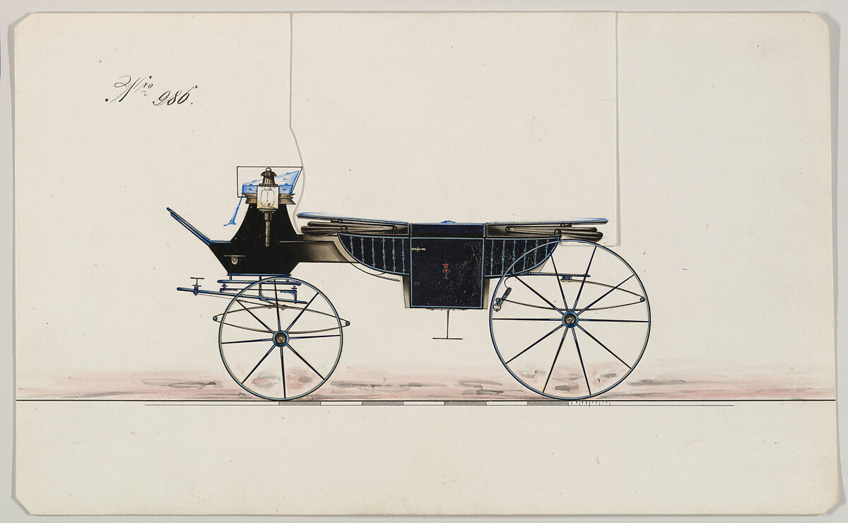 Design for Landau, no. 986, Brewster &amp; Co. (American, New York), Pen and black ink, watercolor and gouache with gum arabic 