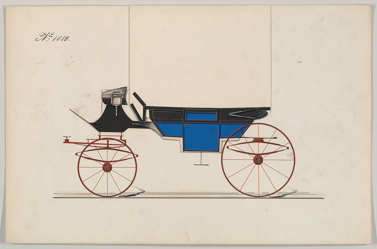 Design for Landau, no. 1019, Brewster &amp; Co. (American, New York), Pen and black ink, watercolor and gouache with gum arabic and metallic ink 