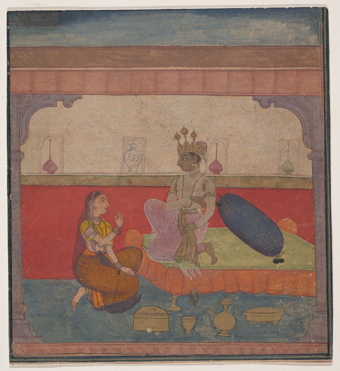 Radha Speaks to Krishna: Page from the Boston Rasikapriya (Lover's Breviary), Ink, opaque watercolor, and gold on paper, India (Rajasthan, Amber?) 