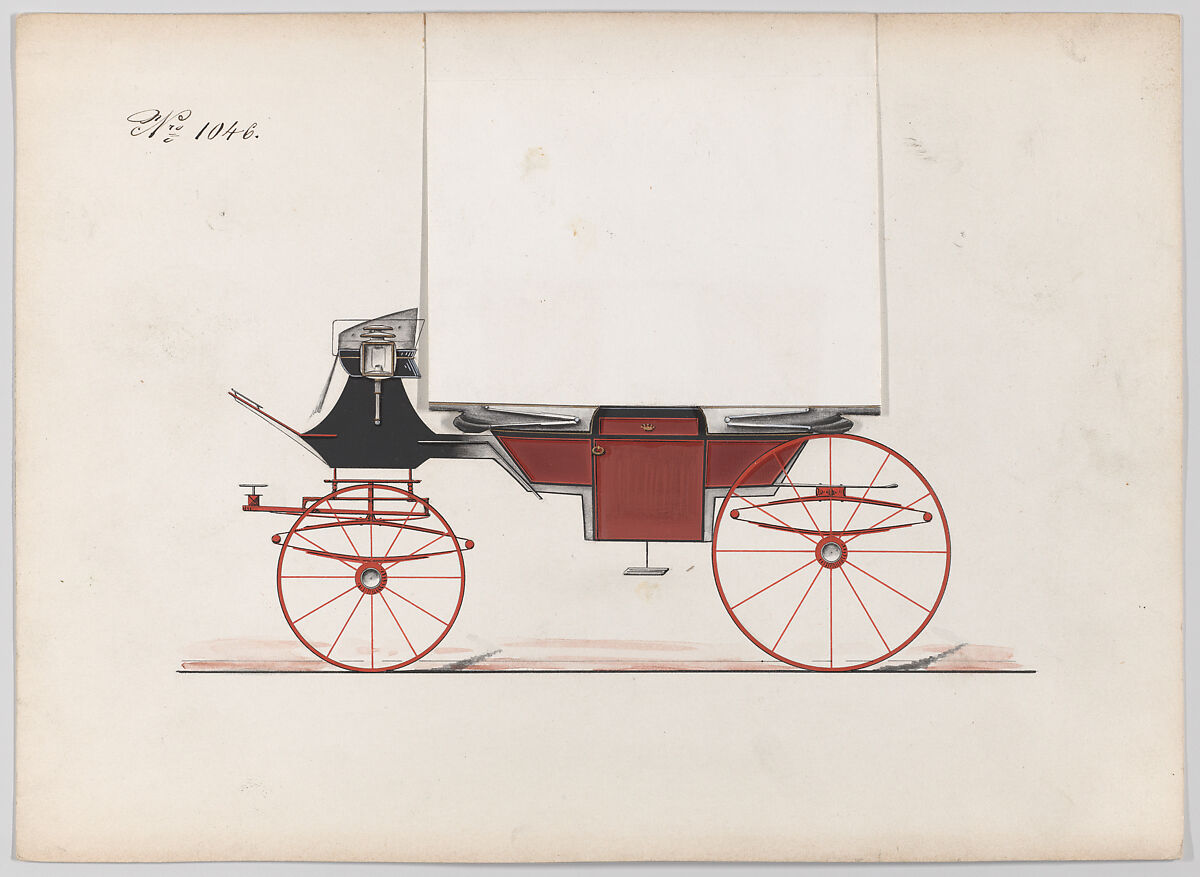 Design for Landau, no. 1046, Brewster &amp; Co. (American, New York), Pen and black  ink, watercolor and gouache with gum arabic 