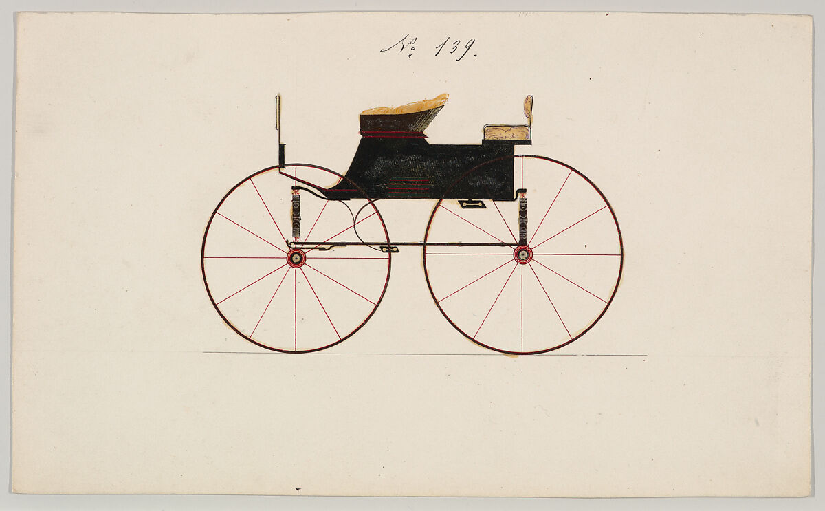 Dog Cart Phaeton #139, Brewster &amp; Co. (American, New York), Pen and black ink, watercolor and gouache with gum arabic and metallic ink 