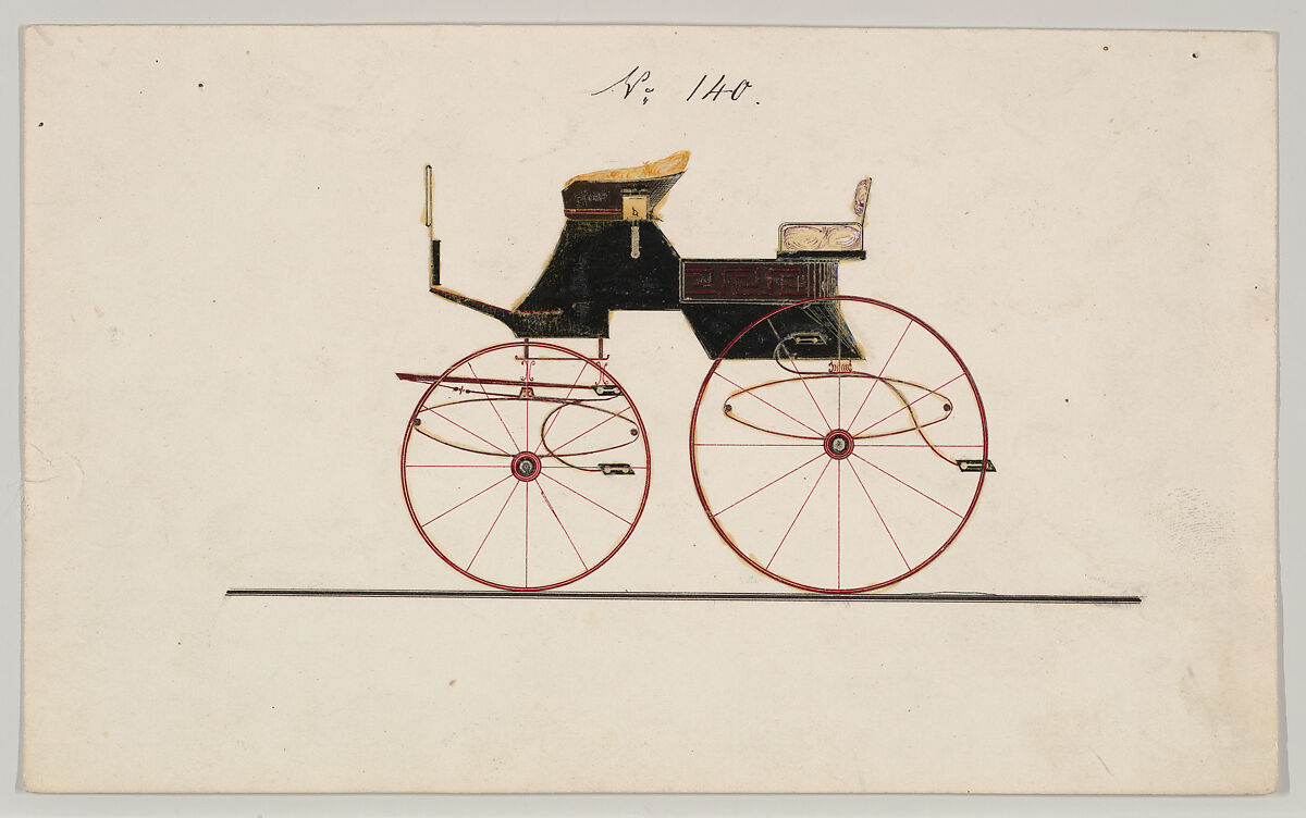 Dog Cart Phaeton #140, Brewster &amp; Co. (American, New York), Pen and black ink, watercolor and gouache with gum arabic. 