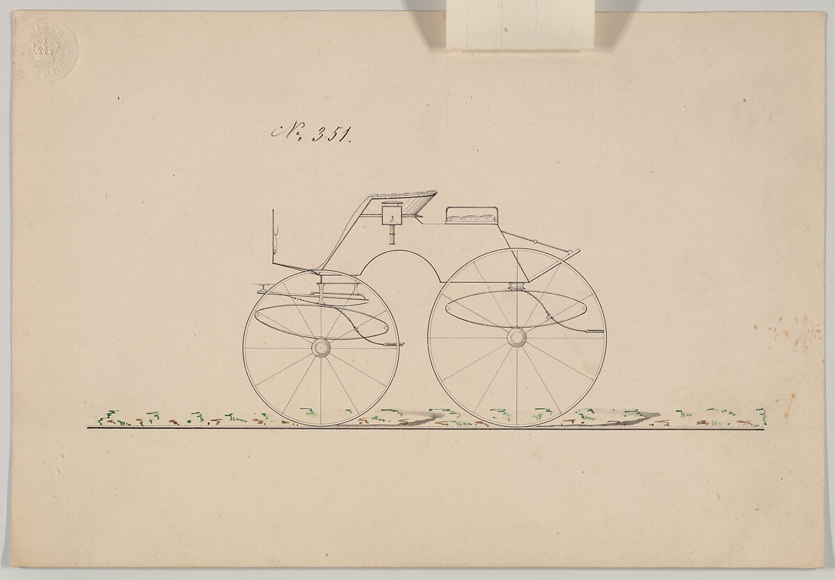 Dog Cart Phaeton #351, Brewster &amp; Co. (American, New York), pen and black ink, watercolor and gouache.