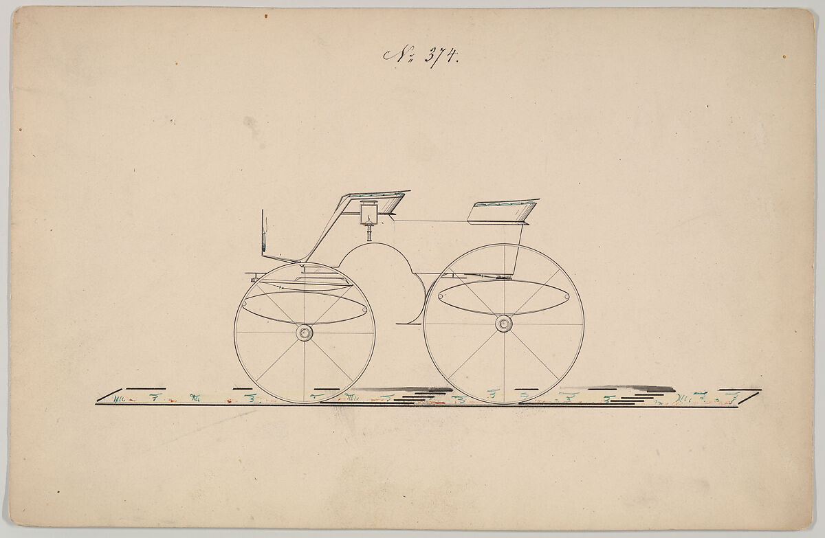 Dog Cart Phaeton #374, Brewster &amp; Co. (American, New York), Pen and black ink, watercolor and gouache 
